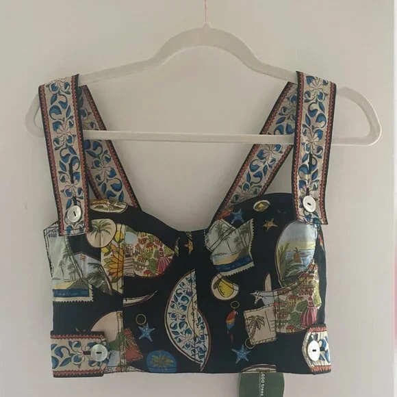 Farm Rio black trip souvenir topstitching organic cotton top - Picture 4 of 6